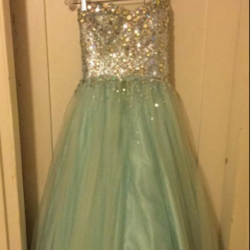 Night Moves Seafoam Green Ballgown (Size 2)